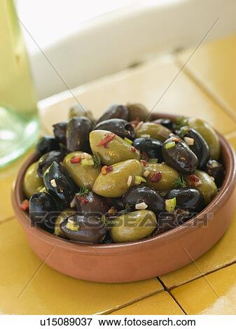Dish of Mixed Marinated Olives View Large Photo Image Stock Photo - Dish of Mixed Marinated Olives. Fotosearch