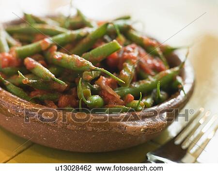 Stock Image - Green Beans with a Tomato Salsa. Fotosearch