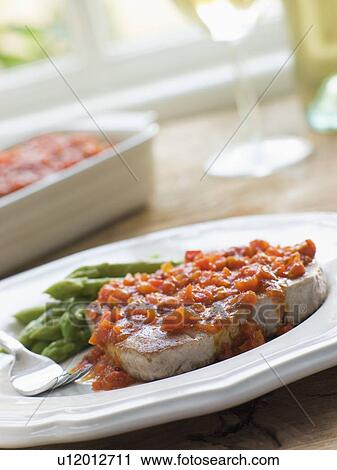 Marmitako Tuna Steak with Asparagus View Large Photo Image Stock Image - Marmitako Tuna Steak with Asparagus. Fotosearch