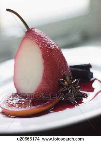 Picture - Pear Poached in Rioja Orange and Spices. Fotosearch
