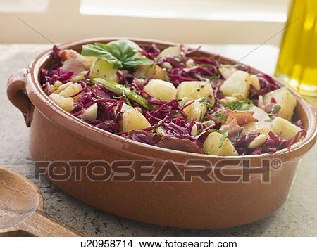 Picture - Potato Bacon and Pickled Red Cabbage Salad. Fotosearch
