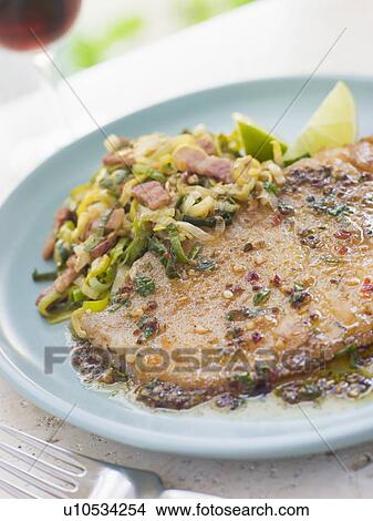 Picture - Skate Wing with Sherry Vinegar and Leeks. Fotosearch