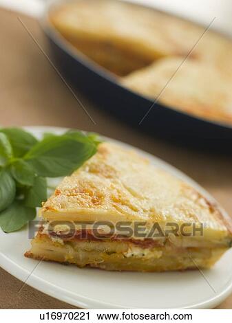 Spanish Potato and Chorizo Sausage Omelette View Large Photo Image Stock Image - Spanish Potato and Chorizo Sausage Omelette. Fotosearch