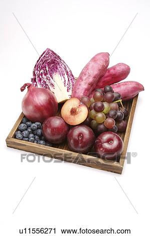Stock Image - Close-up of a stack of different kinds of fruits and vegetables. Fotosearch