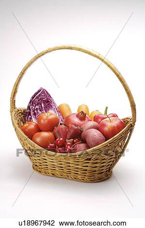 Stock Image - Close-up of different kinds of fruits and vegetables in a basket. Fotosearch