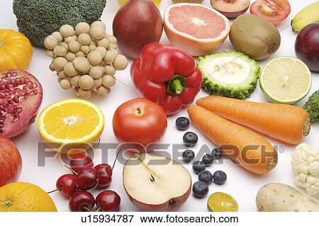 Stock Photo - Close-up of different kinds of fruits and vegetables. Fotosearch