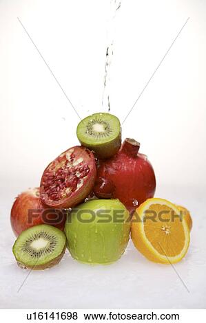 Close-up of different kinds of fruits with water View Large Photo Image Stock Photo - Close-up of different kinds of fruits with water. Fotosearch