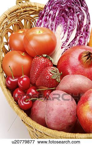 Close-up of different kinds of fruits and vegetables in a basket View Large Photo Image Stock Photo - Close-up of different kinds of fruits and vegetables in a basket. Fotosearch