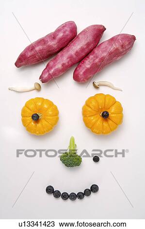 Fruits and vegetables in the shape of a cute smiling face, close-up View Large Photo Image Stock Image - Fruits and vegetables in the shape of a cute smiling face, close-up. Fotosearch