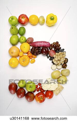 Fruits and vegetables in the shape of number 5, close-up View Large Photo Image Stock Photo - Fruits and vegetables in the shape of number 5, close-up. Fotosearch