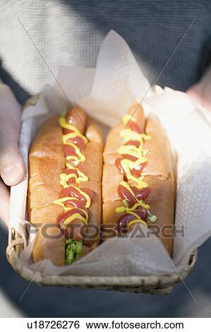 Man carrying basket of hot dogs View Large Photo Image Stock Photograph - Man carrying basket of hot dogs. Fotosearch