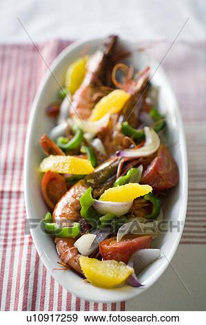 Stock Photo - Bowl of vegetable and shrimp saute. Fotosearch