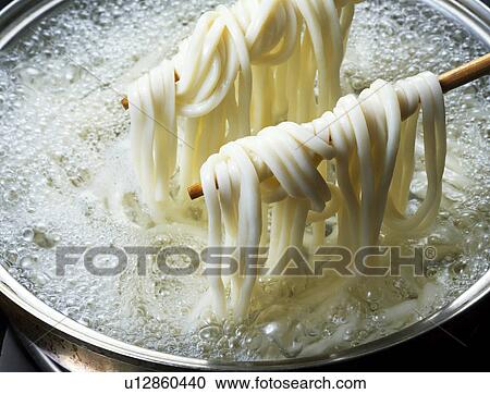 Stock Image - Boiled Japanese noodles. Fotosearch