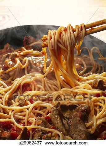 Stock Photo - Hot meat spaghetti. Fotosearch