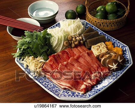 Ingredient of pork sukiyaki View Large Photo Image Stock Photo - Ingredient of pork sukiyaki. Fotosearch