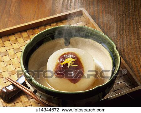 Stock Image - Japanese white radish with soybean paste. Fotosearch