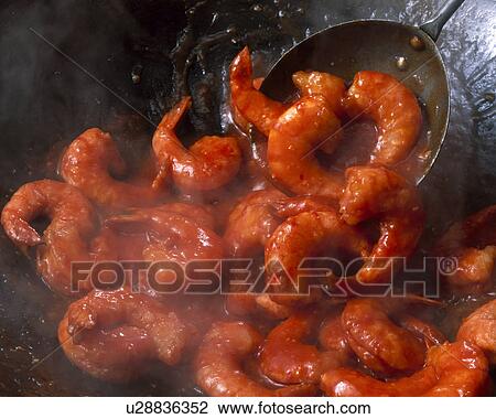 Stock Image - Shrimp with chili sauce. Fotosearch