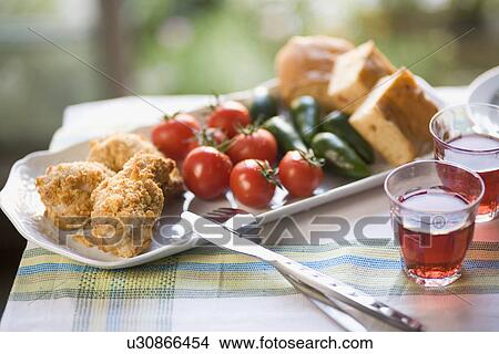 Fried chicken and focaccia View Large Photo Image Picture - Fried chicken and focaccia. Fotosearch