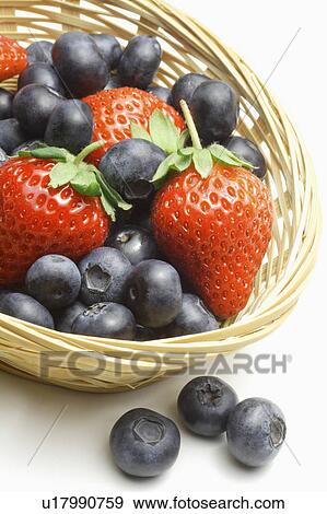 Stock Photo - Basket with blueberries and strawberries. Fotosearch