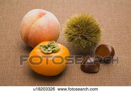 Stock Photograph - Peach, Persimmon and Chestnut. Fotosearch