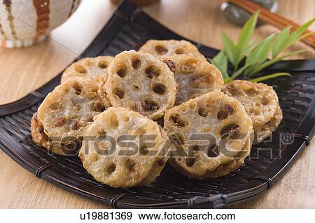 Fried Lotus Root with Minced Meat View Large Photo Image Stock Photo - Fried Lotus Root with Minced Meat. Fotosearch