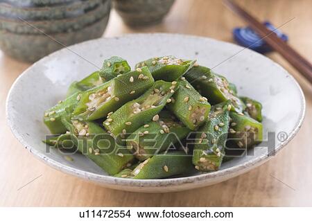 Picture - Okura Dressed with Sesame Sauce. Fotosearch