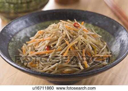 Stock Image - Stir Fried Burdock and Carrot. Fotosearch