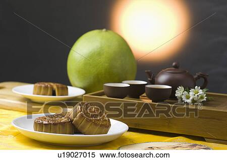Stock Photography - Tea, Moon Cake, Pomelo. Fotosearch