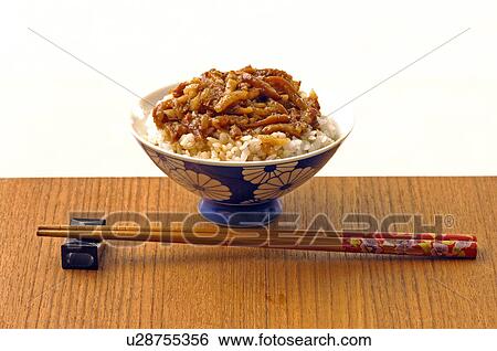 Stock Photograph - Close-up of braised pork rice. Fotosearch