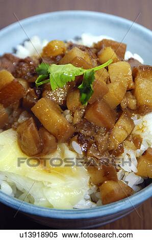 Close-up of Oriental rice and pork View Large Photo Image Stock Photography - Close-up of Oriental rice and pork. Fotosearch
