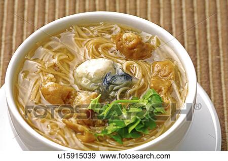 High angle view of oyster thin noodle soup View Large Photo Image Stock Photo - High angle view of oyster thin noodle soup. Fotosearch
