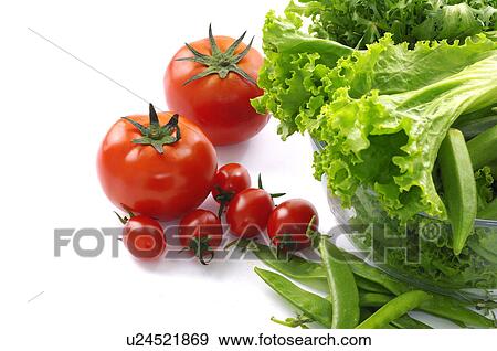 Stock Photo - Tomatoes with lettuce and green beans. Fotosearch
