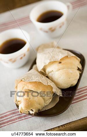 Picture - Chocolate chip bread and coffee. Fotosearch