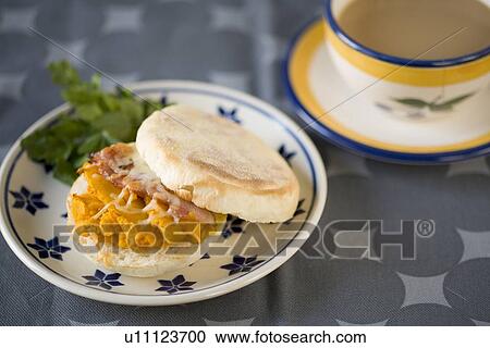 Stock Image - English muffin sandwiches. Fotosearch