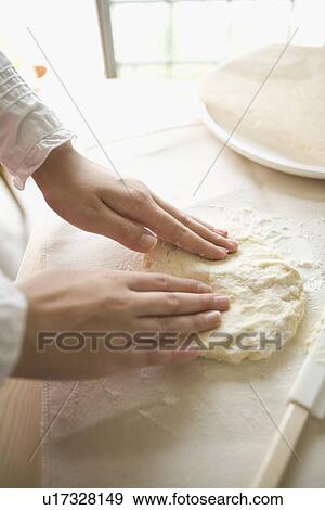 Human hand of young woman kneading dough View Large Photo Image Stock Photo - Human hand of young woman kneading dough. Fotosearch