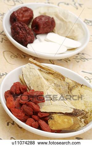 Stock Photo - Date, Wolfberry, Angelica, Szechwan Lovage Rhizome, White Paeony Root,. Fotosearch
