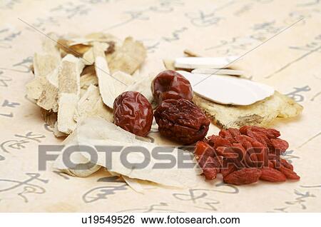 Stock Photograph - Date, Wolfberry, Angelica, Szechwan Lovage Rhizome, White Paeony Root,. Fotosearch