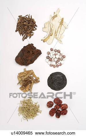 Stock Photography - Gordon Euryale Seed, Date, Common Aucklandia Root, Manyprickle Acathopanax Root, Fleece flower Root, Angelica, Honeysuckle Flower, Prepared Rehmannia Root,. Fotosearch
