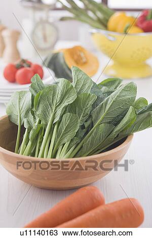 Japanese Mustard Spinach in a Bowl View Large Photo Image Stock Image - Japanese Mustard Spinach in a Bowl. Fotosearch