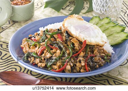 Gai Pad Bai Gapao Lad Khao View Large Photo Image Picture - Gai Pad Bai Gapao Lad Khao. Fotosearch