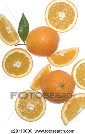 Stock Image - Oranges, fruits and slices. Fotosearch
