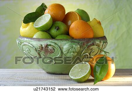 Stock Image - Lemons and limes in a bowl. Fotosearch