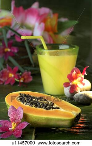 Stock Image - Papaya and juice. Fotosearch