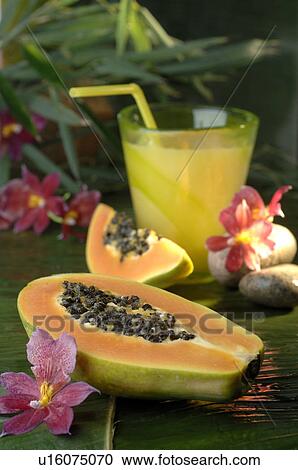 Stock Image - Papaya and juice. Fotosearch