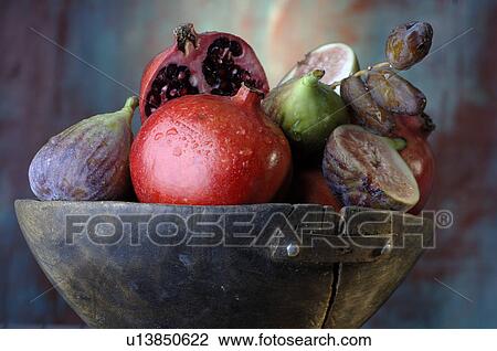 Stock Image - Pomegranate, date and fig. Fotosearch