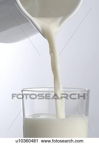 Stock Image - Pouring milk in glass. Fotosearch
