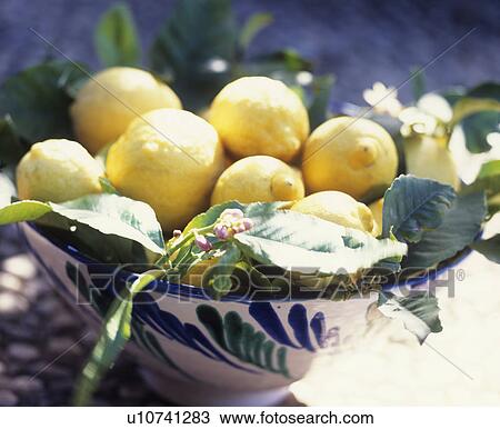 Stock Image - Porzelanschale mit Zitrone. Fotosearch