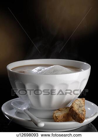 Café au lait with cantuccini View Large Photo Image Stock Image - Café au lait with cantuccini. Fotosearch
