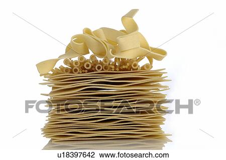 Stock Image - Macaroni, lasagna and tagliatelle. Fotosearch