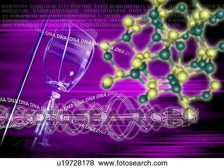 Stock Illustration - DNA strands superimposed on a purple background. Fotosearch